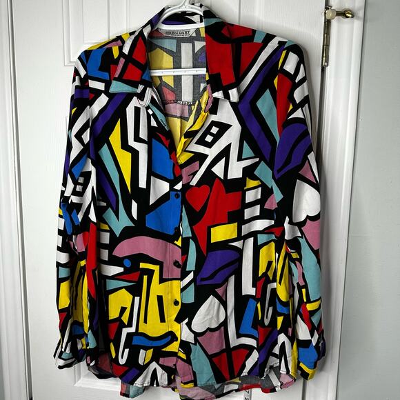 Big Dart Womens Top XL Mod 70s Shirt Button Down Long Sleeves - Picture 5 of 13